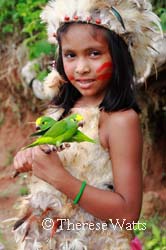 Bird Charmer - Amazonian Child with Parrots